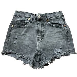 WILLOW + ROOT Shorts High Rise Cut Off Black Denim Mom Shortie Shorts Size 23